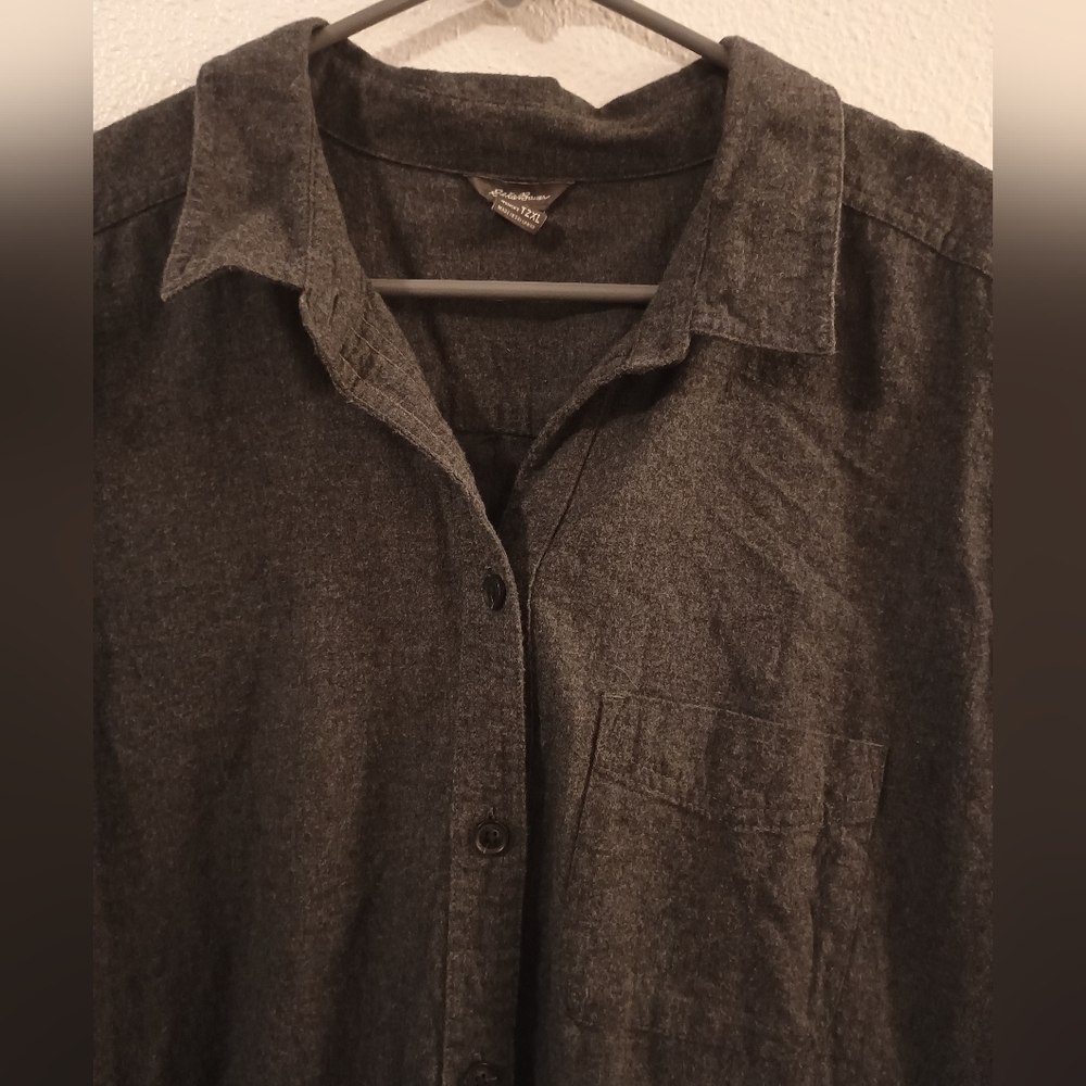Eddie Bauer Women's 100% Cotton Gray Long Sleeve Flannel Shirt T2XL Tall - Picture 4 of 8